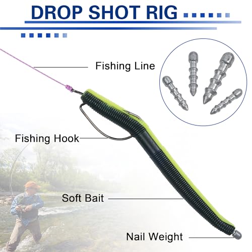 Fishing Weights Sinkers for Bass Fishing Tackle Insert Sinker for Fishing Lures Lead Fishing Nail Weight for Plastic Worm Soft Plastic Baits Neko Rig Wacky Rig Size 1/32oz 1/25oz 1/16oz 1/8oz - size: 3.5g - 25 PACK