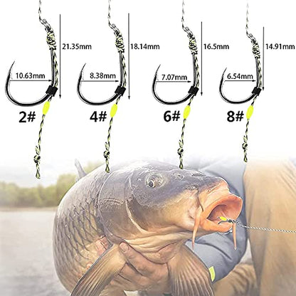 YOTO Carp Fishing Hair Rigs - 24 Pcs High Carbon Steel Curved Barbed Hooks with Swivels and Boilies - color: Size 2,24 PCS
