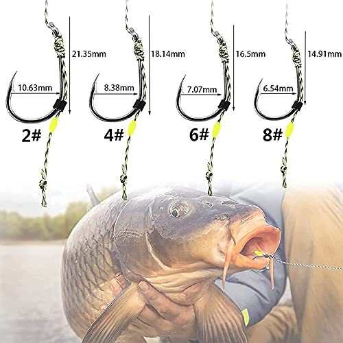 YOTO Carp Fishing Hair Rigs - 24 Pcs High Carbon Steel Curved Barbed Hooks with Swivels and Boilies - color: Size 8,24 PCS