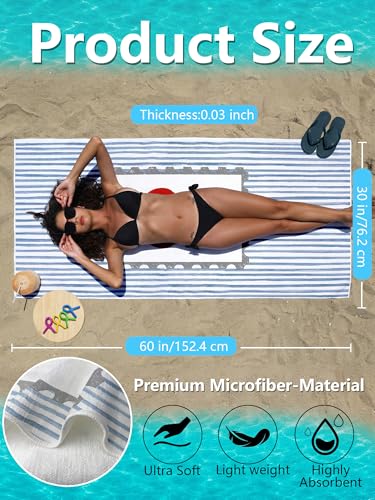 Blue Striped Red Lobster Print Beach Towel with Clips Set - Preppy Summer Coastal Crawfish Large Sand Free Towel 30x60 Inch for Beach Camping Swim Pool Gym Sports & Yoga - color: Btowels04