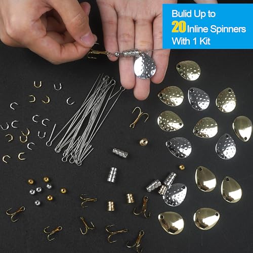 Fishing Lure Making Kit - 140pcs Spinner Making Kit Fishing Spoon Rigs Spinnerbaits DIY Acceessoires Shaft Spinner Blade Clevis Treble Hooks Fishing Spinner Blade Beads Craft Fishing Lure Making Gear
