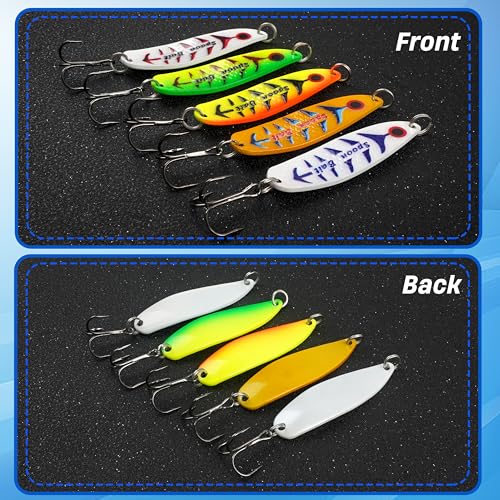 Fishing Spoon Lures Kit, 5pcs Jigging Casting Trolling Lures Slow Vertical Jigs for Bass Tuna Salmon Sailfish Trout Grouper Snapper Freshwater Saltwater with Tackle Box - size: 3/4 oz ( 5 pcs/1 box)