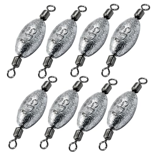 Uenhoy Fishing Weights Inline Trolling Fishing Sinker Tackle with Inner Swivels, Oval Drop Casting Fishing Weight Sinkers - size: 1/2 oz, 20pcs
