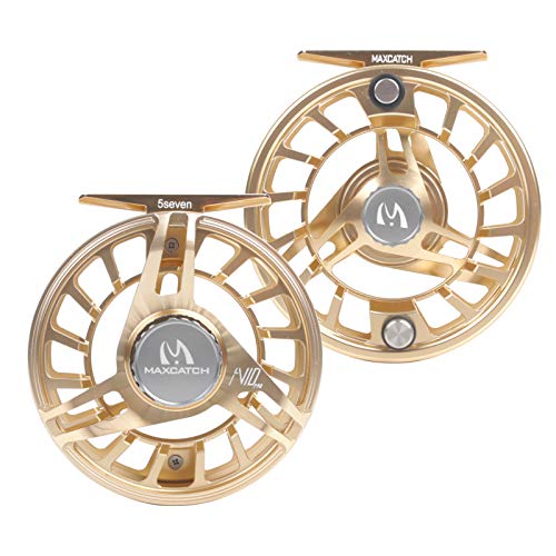 Maxcatch AVID PRO Fly Fishing Reel with CNC-machined Aluminum Body Super Large Arbor Design-3/5, 5/7, 7/9, 9/11 Weights - color: Gold, size: 3/5wt