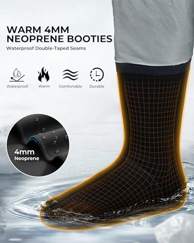 KastKing RiverWalker Hip Waders, Breathable Waterproof Stockingfoot Hip Waders with 4mm Neoprene Booties, Fishing Waders - size: XX-Large