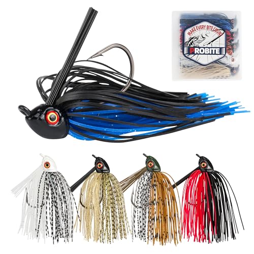 Weedless Swim Jigs 5-Pack, Bass Rubber Jigs with Silicone Skirts & 3D Eyes – Weed Guard Fishing Lures for Freshwater & Saltwater Bass, Trout, Crappie - size: 3/4oz