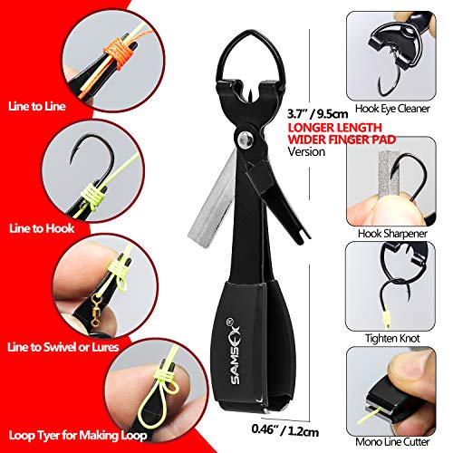 SAMSFX Fishing Knot Tying Tool, Multifunctional Fly Fshing Nippers, Quickly Tie Fishing Knots for Hooks, Lures and Flies, Fishing Clippers with Retractor - color: Black Knot Tool, style: Carabiner Retractor