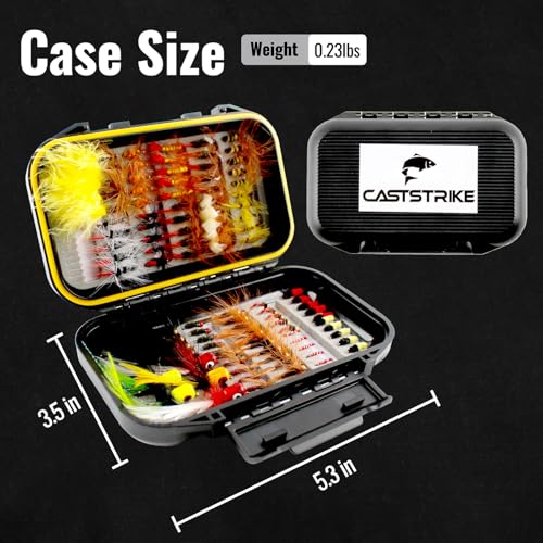 Fly Fishing Flies Kit 100pcs Dry Wet Nymph Streamer Lures Set Fly Fishing Gear Tackle Hooks for Trout Bass Salmon with Waterproof Double Sided Fly Box Assortment Hand Tied Fly Lures