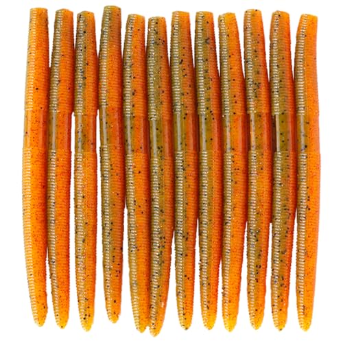 Senko Bait Soft Plastic Lures 5" Senkos 24 Pcs/100pcs for Wacky Rig Freshwater Fishing Green Pumpkin senko with Black Flake Pink Watermelon Double Color - style: Green Pumpkin Orange Red Flake