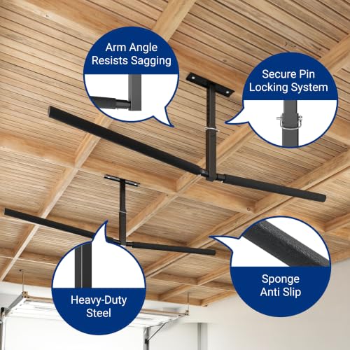 FLEXIMOUNTS Double Arm Adjustable Overhead Ladder Rack, 71.5" Arms | Heavy-Duty Steel, 90 Lbs Per Arm, 180 Lbs Total Capacity, Ideal For Ladders, Kayaks, Surfboards And Tools - size: Double