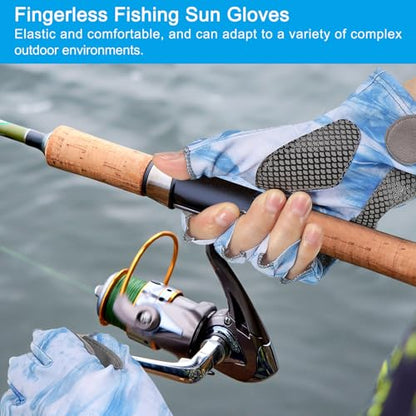 Fishing Gloves, 1 Pair Breathable Fingerless Sun Protection Gloves for Men Women Kayaking Rowing Cycling Hiking, Green (XL Size)