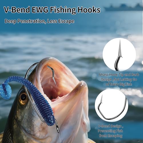 9KM DWLIFE EWG Worm Fishing Hooks - 100PCS Texas Rig Hooks for Bass Fishing, Worm Hook with Extra Wide Gap,Fishing Hooks for Freshwater/Saltwater - size: 4#-100PCS