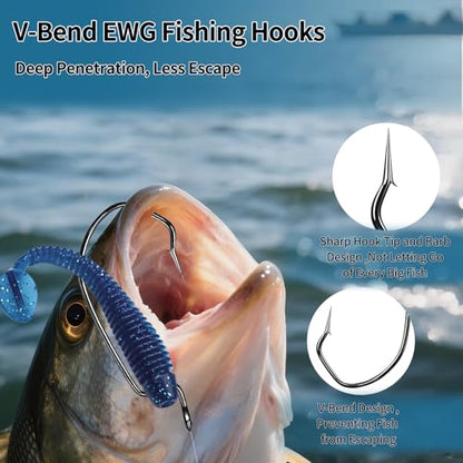 9KM DWLIFE EWG Worm Fishing Hooks - 100PCS Texas Rig Hooks for Bass Fishing, Worm Hook with Extra Wide Gap,Fishing Hooks for Freshwater/Saltwater - size: 2#-100PCS