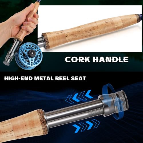 Sougayilang Fly Fishing Combo, 4 Piece Fly Rod and CNC Machined Aluminum Alloy Reel Complete Starter Package with Rod Bag - color: Fly Fishing Combo #5-Blue