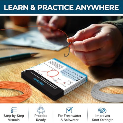 Fishing Knots Pocket Guide – Waterproof Fishing Knot Guide Card with 20 Essential Knots and Rigs – 2.5" x 3.5" Durable Quick Reference – Perfect Pocket Guide Fishing Gift for Anglers