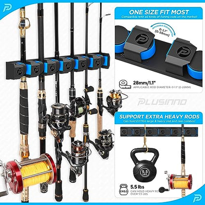 PLUSINNO Fishing Gifts for Men - V6 Vertical Fishing Rod/Pole Holders, Support Extra Large & Heavy Fishing Rod Combos, Fishing Rod Holders for Garage, Wall Mounted Fishing Rod Rack Storage - style: Upgraded 4pack (Support Heavy rod combos)