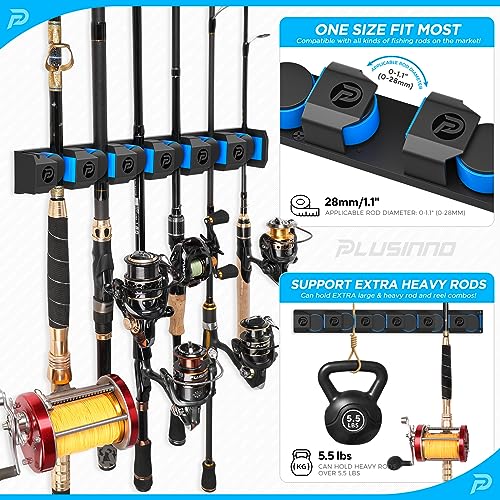 PLUSINNO Fishing Gifts for Men - V6 Vertical Fishing Rod/Pole Holders, Support Extra Large & Heavy Fishing Rod Combos, Fishing Rod Holders for Garage, Wall Mounted Fishing Rod Rack Storage - style: Upgraded 2pack (Support Heavy rod combos)