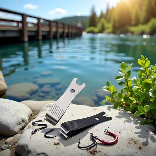 4Pcs Black Silver Fishing Line Cutter Nipper with Hook Eye Cleaner Pin Stainless Steel Fishing Line Scissors Cutting Tool Fishing Line Cutter Nipper with Hook Multi Functional Accessories（51*11.5mm)