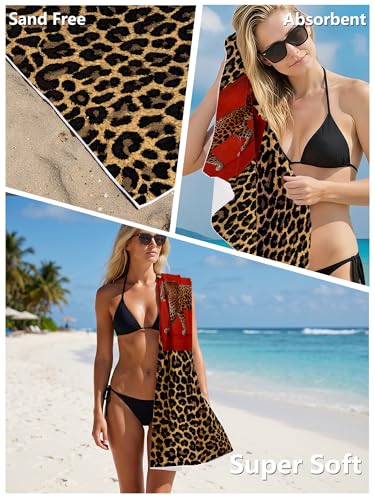 Cheetah Print Beach Towel - Funky Y2K Leopard Prints Large Sand Free Towel 30x60 Inch for Beach Camping Swim Pool Gym Sports & Yoga, Cheetah Print Gifts for Women - color: Btowels03