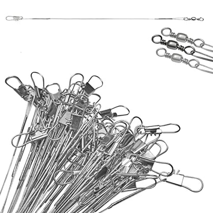 Benykyo Fishing Leader 40 lb High Strength Fishing Leaders with Swivels and Snaps，Steel Fishing Leaders Freshwater & Saltwater，Silver 60Pcs - size: 6"