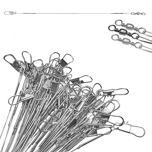 Benykyo Fishing Leader 40 lb High Strength Fishing Leaders with Swivels and Snaps，Steel Fishing Leaders Freshwater & Saltwater，Silver 60Pcs - size: 12"