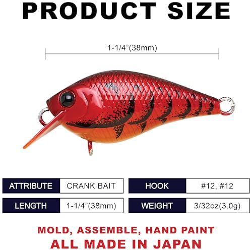 Lucky Craft LC 0.3 Squarebill Crankbait, Silent Fishing Lure for Bass Trout and Pike, Made in Japan, Freshwater Fishing Gear, Hard Bait Bass Lures - color: 505 All Spring Craw