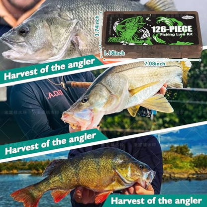 FONMANG Fishing Lures - Tackle Box with Tackle Included, Fishing Kit with VIBs, Frogs, Minnows, Soft Baits, Hooks & Weights Accessories, Freshwater Lure Kit for Bass Walleye Trout - color: F1-126pcs All-in-One