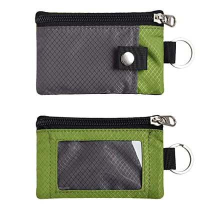 CHENSPRX Minimalist RFID Blocking Small Wallet with ID Window,WaterResistant Zip Id Case Wallet with Lanyard Keychain for Cards,Cash,Travel,Women,Men - color: DarkGrey+OliveGreen