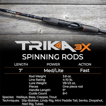 TRIKA 3X Carbon Rod Carbon Weave Rod for Extra Sensitive Vibration | Longer Casting | Lightweight Freshwater Fishing Pole - style: Spinning 7' Medium Lite/Fast 1pc.