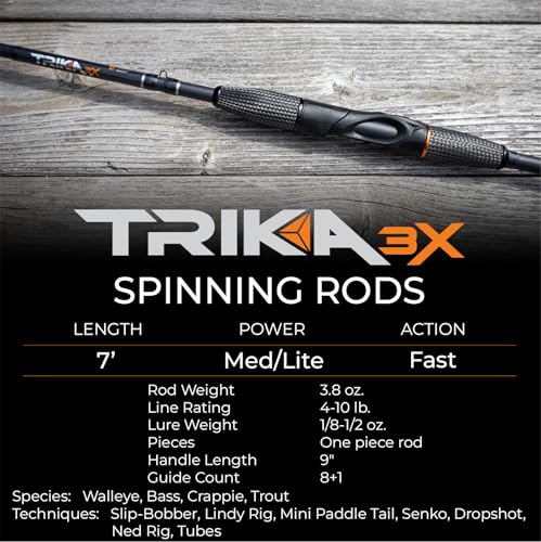 TRIKA 3X Carbon Rod Carbon Weave Rod for Extra Sensitive Vibration | Longer Casting | Lightweight Freshwater Fishing Pole - style: Spinning 7' Medium Lite/Fast 1pc.
