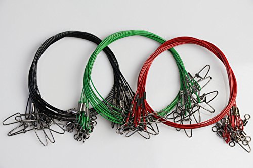 20pcs Fishing Wire Leaders Heavy Duty Fishing Stainless Steel Wire Leaders 150LB High Strength Fishing Leaders with Swivels and Snaps Black/Red/Green - color: Red