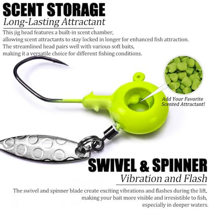 Crappie Lures Jig Heads Worms Swimbaits Kit, 110 Pcs Underspin Crappie Fishing Jig Heads Soft Plastic Grub Baits for Panfish Bluegill Bass Trout Freshwater Saltwater - color: 110Pcs - Crappie Jigs, Split TriTail Grub