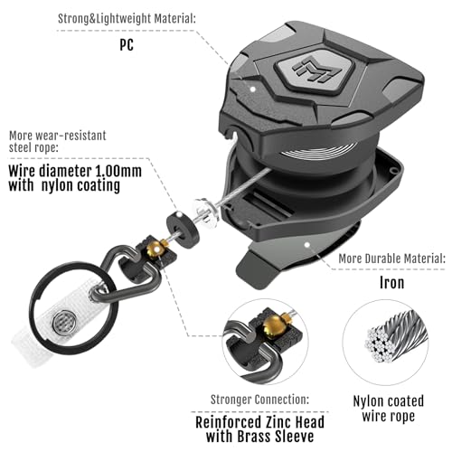 MNGARISTA Heavy Duty Retractable Badge Reel, 8 oz 31.5'' Keychain, 2 Pack | heavy duty badge reel, 8 oz pull force, 31.5'' retractable keychain, reinforced PC housing, durable steel wire cord