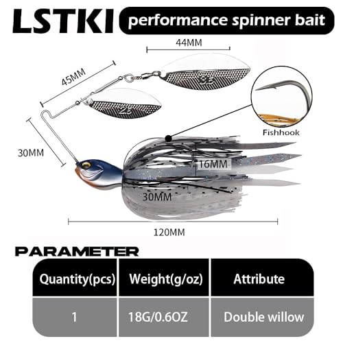 Spinnerbaits Fishing Lures, Bass Fishing Lures Weighted Spinner Baits Buzzbait, Hard Metal Lure Topwater Swimbait Jig for Trout Salmon Pike Bass Saltwater Freshwater Saltwater - color: C