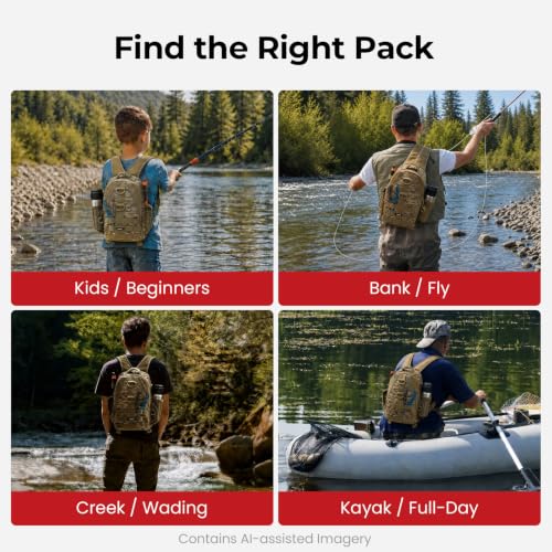 Piscifun Fishing Backpack with Rod Holder, Lightweight Sling Bag Storge Gear and Equipment - color: Khaki Camouflage, size: Standard, style: Urban