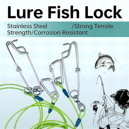 Fishing Fish Stringer Fish Needle Hook Stringer with Coated Stainless Steel Cable for Saltwater Freshwater - color: Carabiner Buckle, size: 1.5M