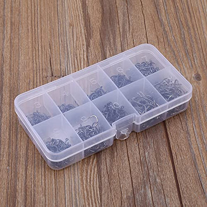 500pcs Fish Hook Set, Barbed Carbon Steel Fishing Jig Hooks with Tackle Box for Freshwater Saltwater, Assorted Sizes 3 4 5 6 7 8 9 10 11 12