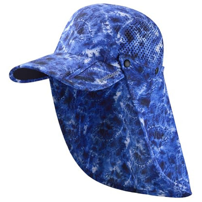 BASSDASH UPF 50+ Foldable Fishing Hat Baseball Cap with Removable Neck Flap Portable for Men Women Golf Hiking - color: Blue Camo With Foldable Brim