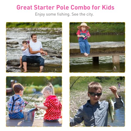 Kids Fishing Pole Kit, 59'' Telescopic Rod and Reel Beginner Combo with Spincast Reel,Tackle Box, Carrier Bag,Fishing Gear for Boys,Girls, Toddler,Youth - color: Pink