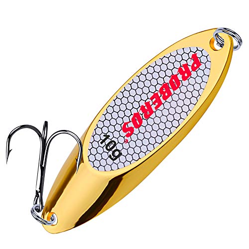PROBEROS Fishing Spoons Lures Bass Baits Jigging Bait Tackle with Treble Hooks Hard Metal Spoon Fishing Lure Weight Pick 10 Pcs/Pack Silver Gold - color: 10PCS Gold, size: 10G-0.35OZ