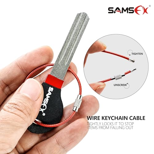 SAMSFX Fishing Hook Sharpener Hook File for Fishing Diamond File with Handle Portable Double Sided Fine and Medium Grits for Men - color: Black & Red