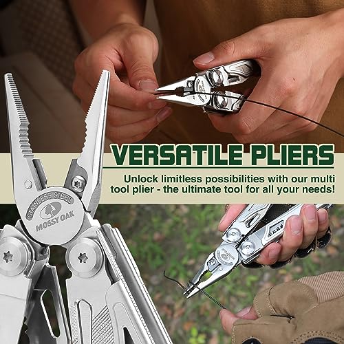 MOSSY OAK Multitool, 19-in-1 Stainless Steel Multi Tool Pliers, Self-locking EDC Gear with Sheath for Outdoor, Survival, Camping, Hiking, Father Day Gifts - style: 19-in-1 Self-Locking EDC Tool