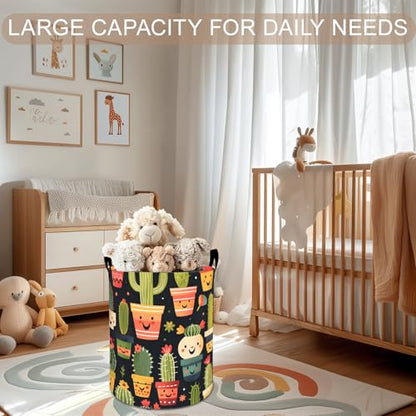 Cactus Laundry Basket Hamper 19.7"x15.8", Succulent Plant Foldable Waterproof Oxford Clothes Storage Bucket for Room Bathroom Bedroom Nursery Decor, Toy Organizer Bins Gifts for Kids Boys Girls - style: Cactus