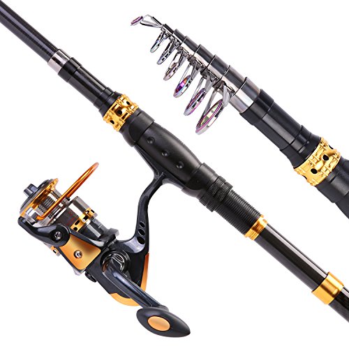 Sougayilang Fishing Rod Reel Combos Carbon Fiber Telescopic Fishing pole with Spinning Reel for Travel Saltwater Freshwater Fishing - color: Fishing Full Kit, size: 7.87 ft