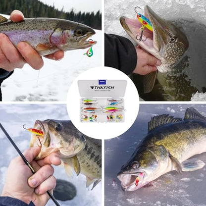 THKFISH Ice Fishing Lures Ice Fishing Jigs Ice Fishing Gear Hard Fishing Lures and Jigs Walleye Ice Fishing Kit Crappie Panfish Pike Jigs,14/26/40PCS - color: A-26PCS