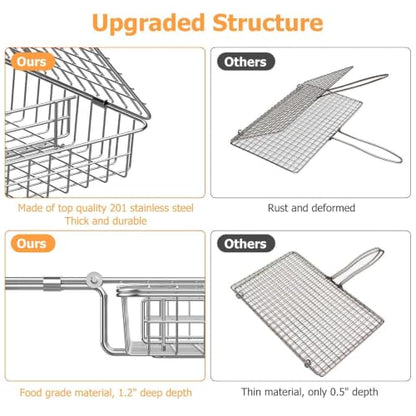 ORDORA Shallow Grill Basket, Fish Grill Basket, Rustproof Stainless Steel BBQ Folding Portable Grilling Rack for Meat, Steak,Vegetables, Grill Accessories - size: Shallow