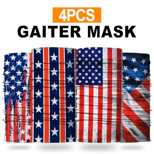 4Pack Neck Gaiter for Men Women Face Cover Mask Head Wrap Balaclava Headwear Bandana Headband Magic Scarf - color: A-bule Flag-2