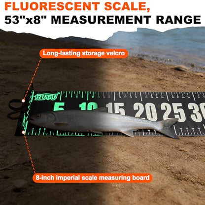 RUTU 53" Fish Ruler Glow in The Dark, Waterproof Fish Measuring Board, Foldable Fish Measuring Tape for Boats, Kayaks, Rafts and Outdoor Fishing, 53x8 inch, Glow-in-the-Dark Night Use - size: 53X8in Glow