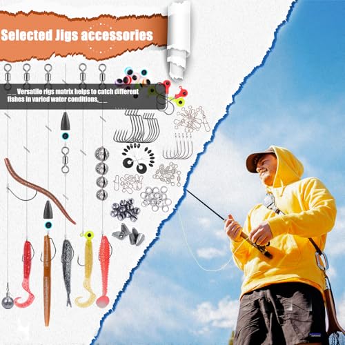 EXAURAFELIS Fishing Lures,Tackle Box with Tackle Included, Crankbaits, Spoon, Shrimp Worm Bait, Hooks,Weights & Other Accessories, Fishing Lures kit Lure Set for Bass Trout Salmon - color: 147pcs