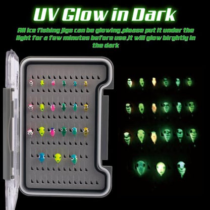 Tungsten Ice Fishing Jigs Kit - 15/21/45pcs Effective Glow Lures for Crappie, Panfish, Walleye - color: Colorful